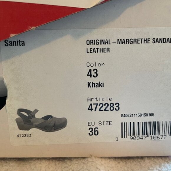 Sanita Margrethe Sandals Leather size 36 6 Khaki Clogs Wood Heel Green Beige - Picture 4 of 16